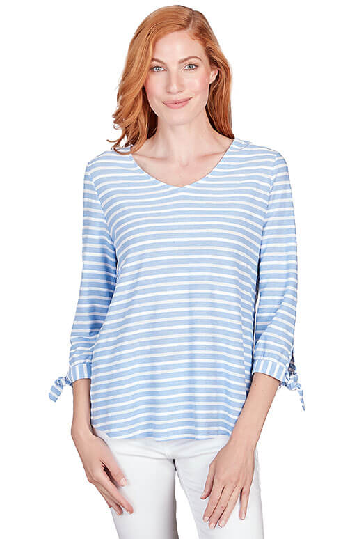 Petite Patio Party Stripe Knotted Cuff Top