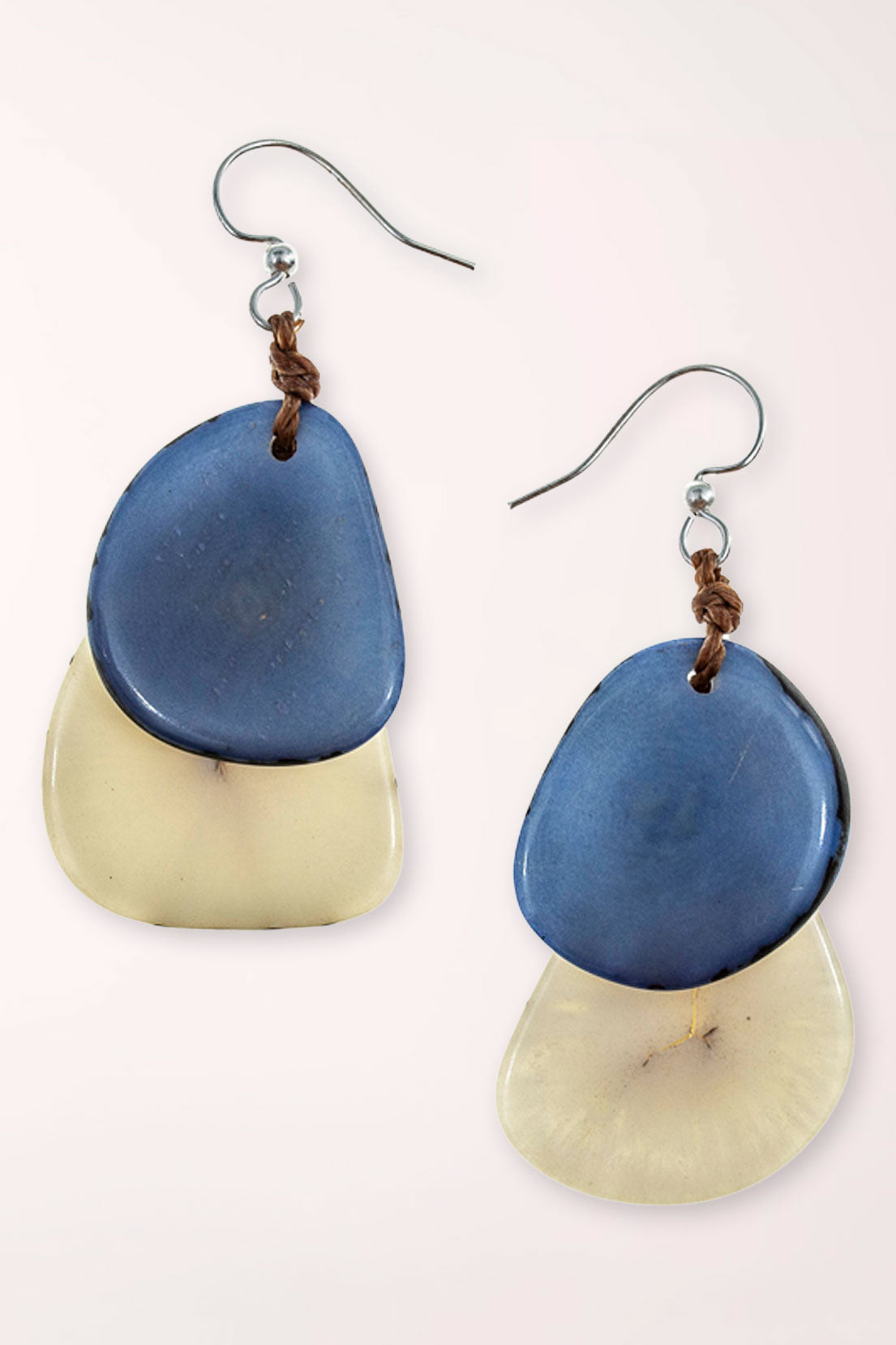 Earrings with blue and ivory colored beads 