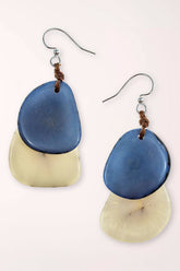 Earrings with blue and ivory colored beads 