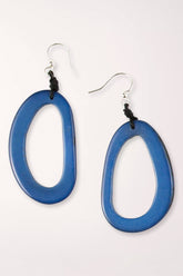 Blue oval earrings on a white background