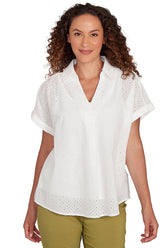 Peachy Keen Pleated Front Eyelet Blouse
