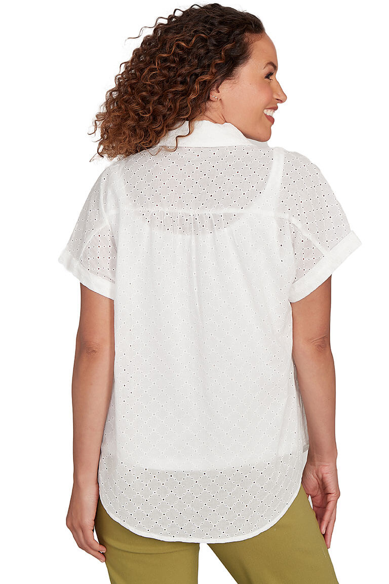 Peachy Keen Pleated Front Eyelet Blouse