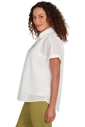 Peachy Keen Pleated Front Eyelet Blouse