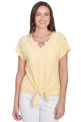 Peachy Keen Buckle Neck Eyelet Top