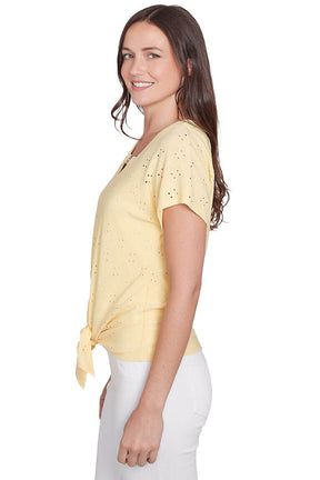 Peachy Keen Buckle Neck Eyelet Top