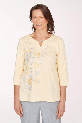 Al Fresco Embroidered Notch Neck Top