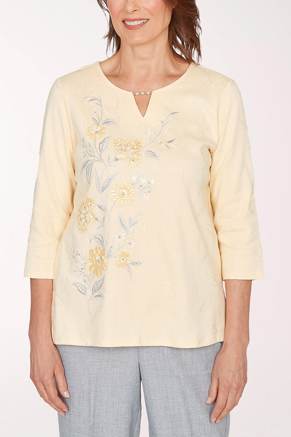 Al Fresco Embroidered Notch Neck Top