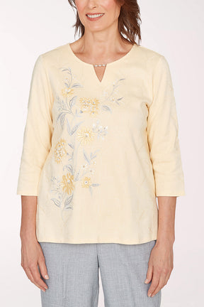 Al Fresco Embroidered Notch Neck Top