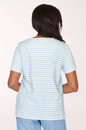 Petite Caribbean Blues Floral Striped V-Neck Top