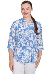 Tinted Tides Pleated Double Pocket Blouse