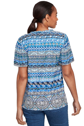 Tinted Tides Embroidered Puff Print Top
