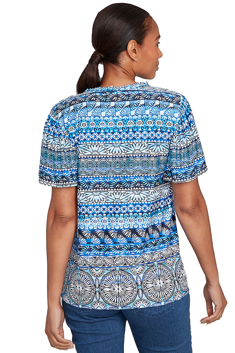 Tinted Tides Embroidered Puff Print Top