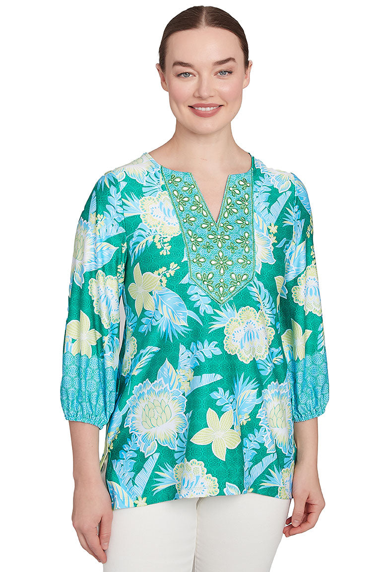 Paradise Cove Batik Floral Knit Top