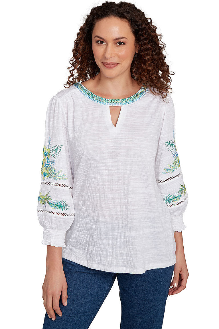 Paradise Cove Embroidered Peasant Blouse