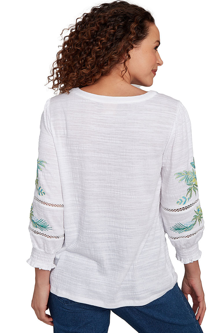 Paradise Cove Embroidered Peasant Blouse