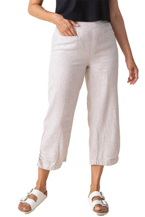 Triple Button Hem Linen-Blend Crop Pant