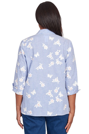 In Full Bloom Embroidered Pinstripe Shirt