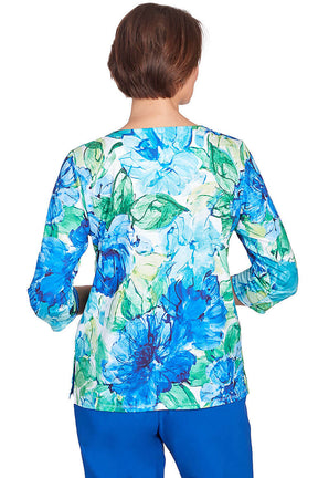 Tradewinds Watercolor Floral Pleated Neck Top