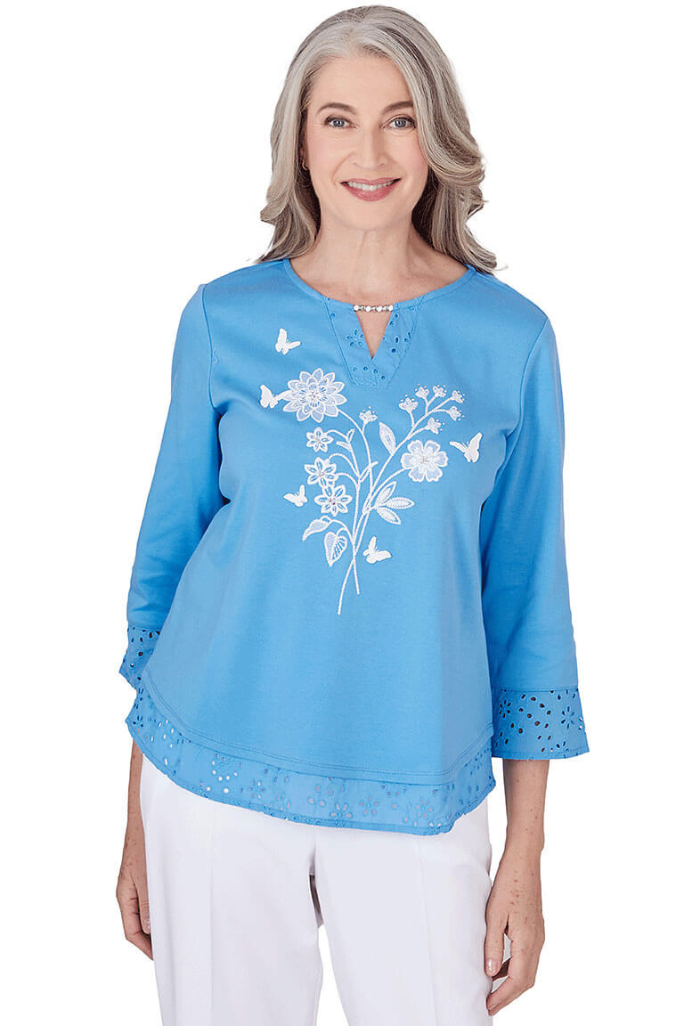Paradise Island Butterfly Bouquet Embroidered Top