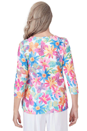 Paradise Island Floral Stripe Textured Top