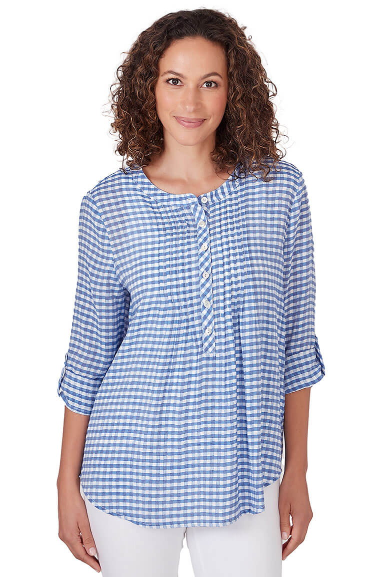 Blue Moon Gingham Pleated Blouse