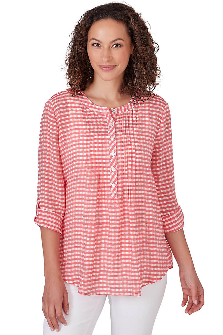 Punch Gingham Pleated Blouse