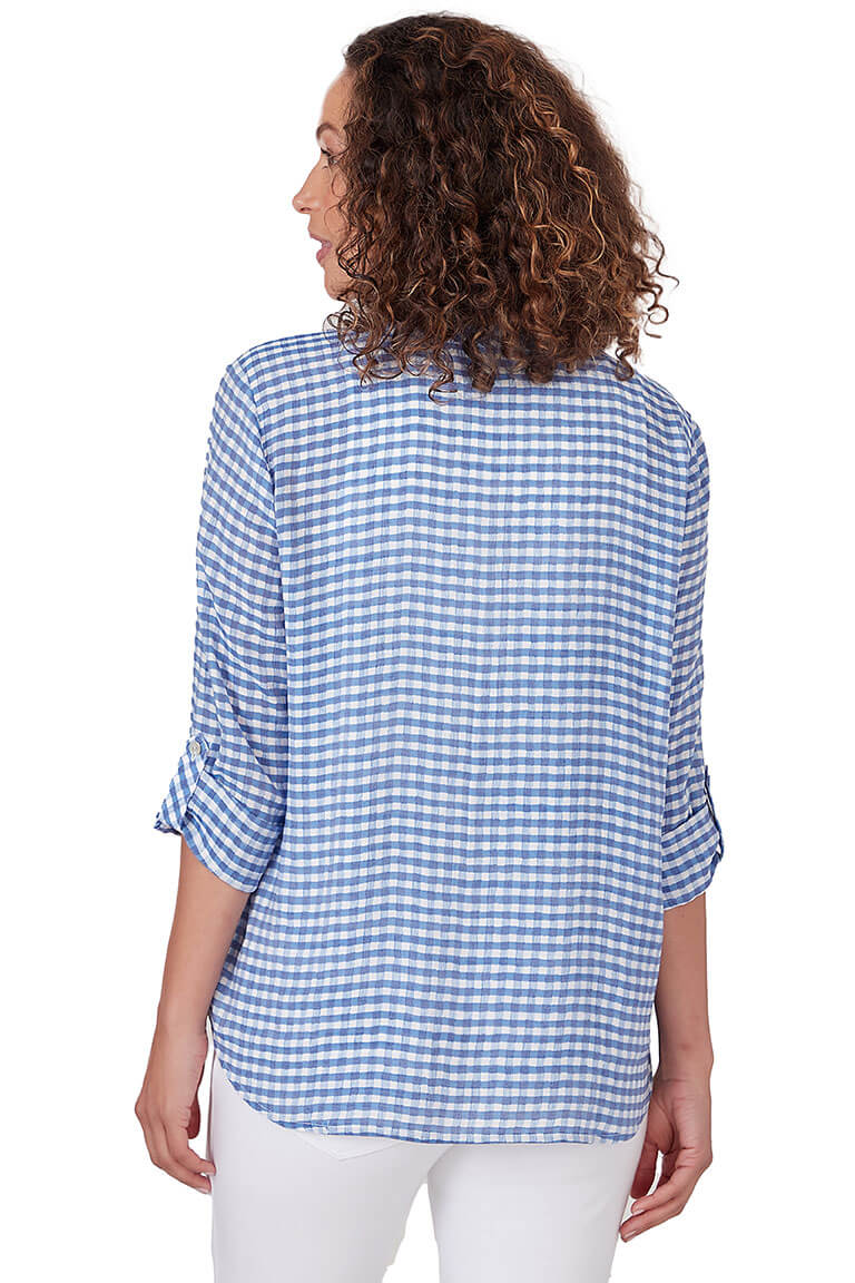 Blue Moon Gingham Pleated Blouse