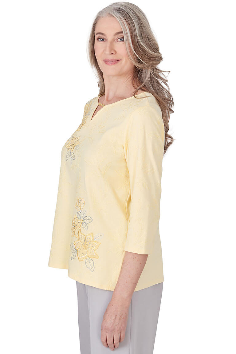 Charleston Beaded Neck Floral Embroidered Top