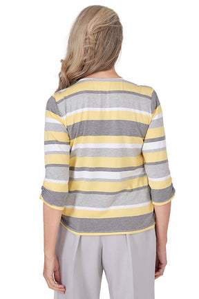 Charleston Striped Ruched Sleeve Necklace Top