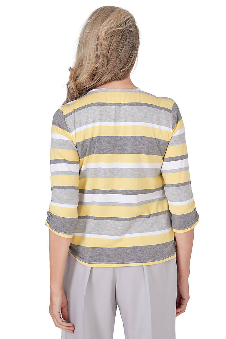 Charleston Striped Ruched Sleeve Necklace Top