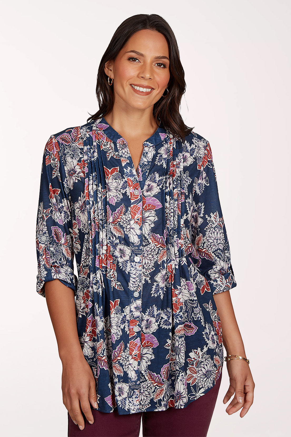 Kensington Floral Pleated Knit Shirt