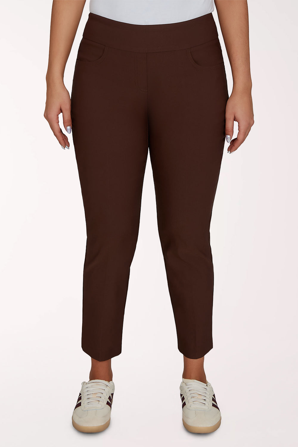 Woman wearing dark chocolate brown pants
