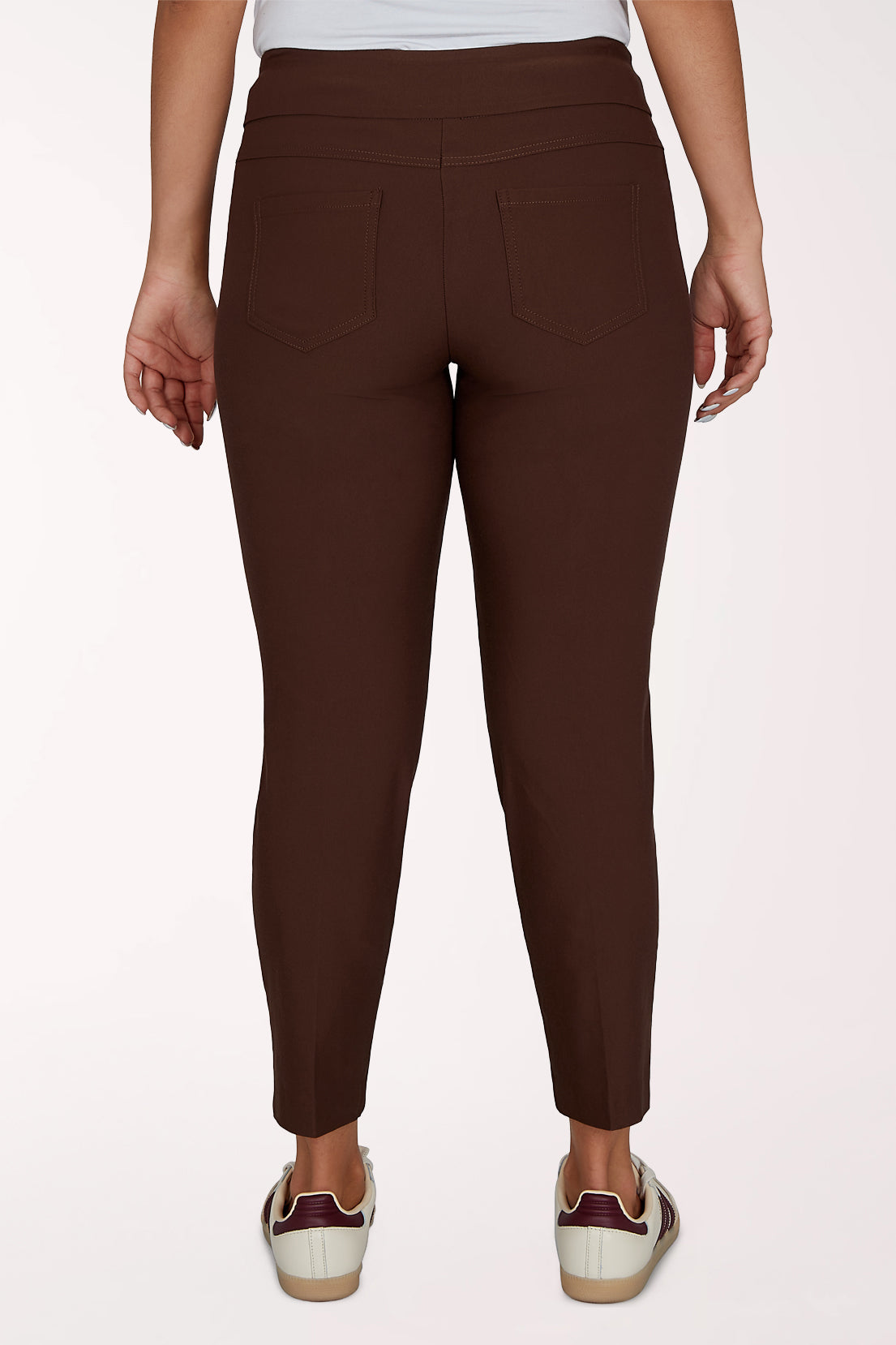 Woman wearing dark chocolate brown pants