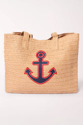 Woven tote bag with a navy anchor