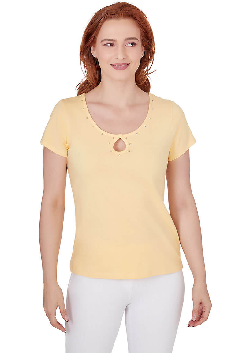 Spring Into Action Jeweled Keyhole Tee