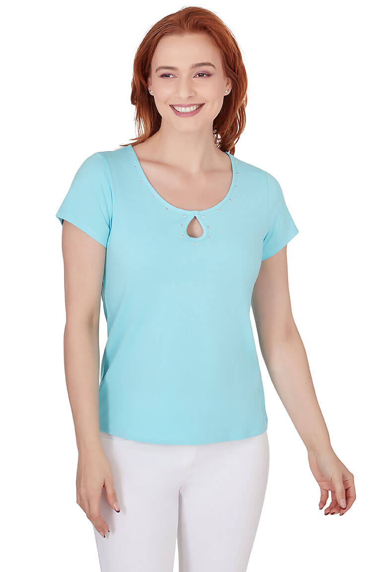 Petite Spring Into Action Jeweled Keyhole Tee