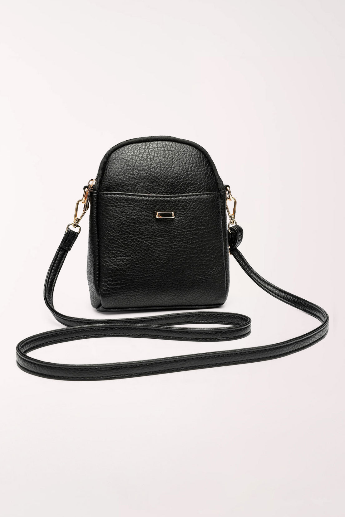 The black 22 Tote Four-Pocket Crossbody Bag with its long crossbody strap fully extended.