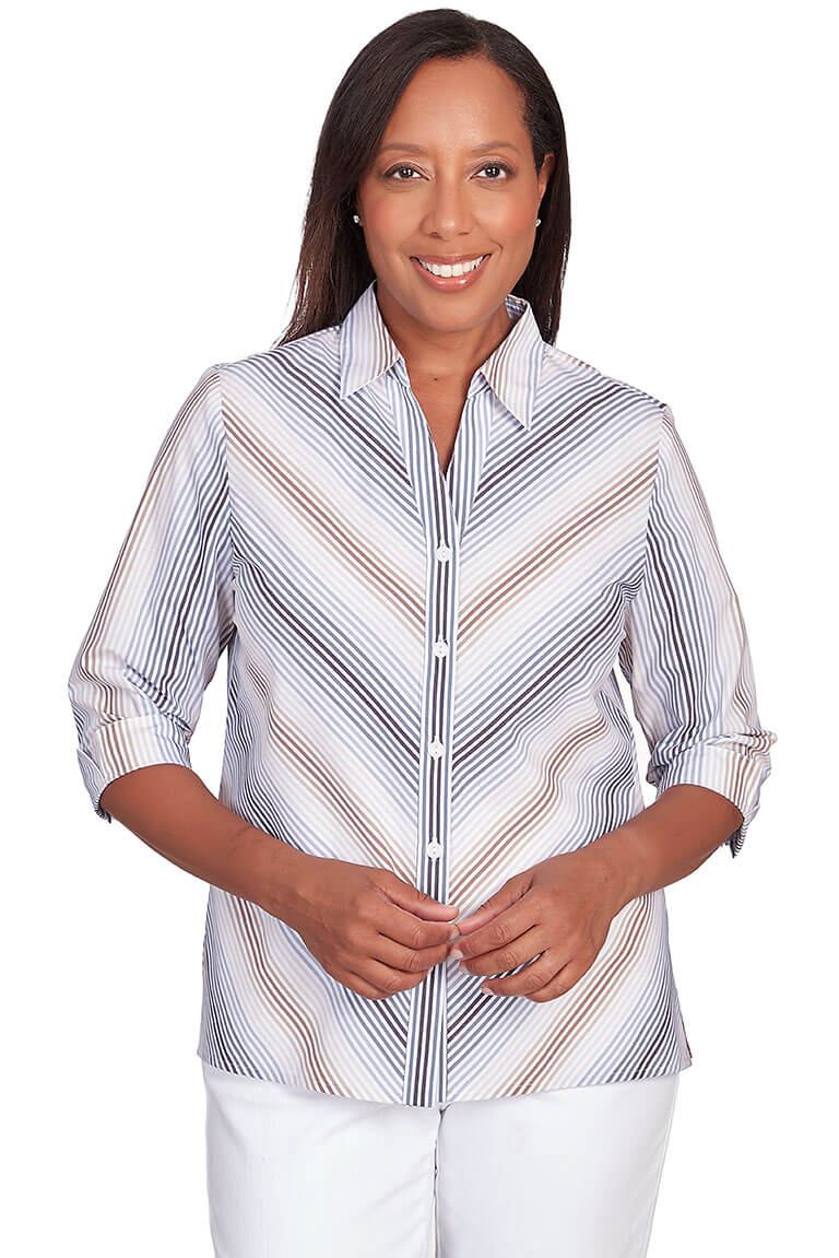 Tan Gradient Stripe Button-Front Shirt
