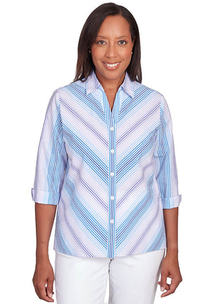 Blue Gradient Stripe Button-Front Shirt