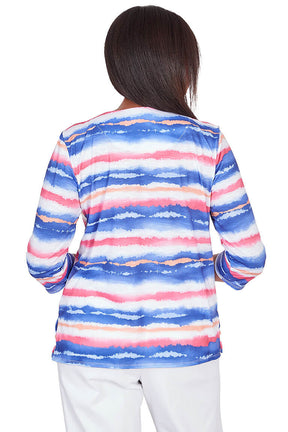 Watercolor Stripe Pleated Neck Knit Top