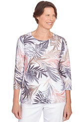 Palm Fronds Stripe Textured Knit Top