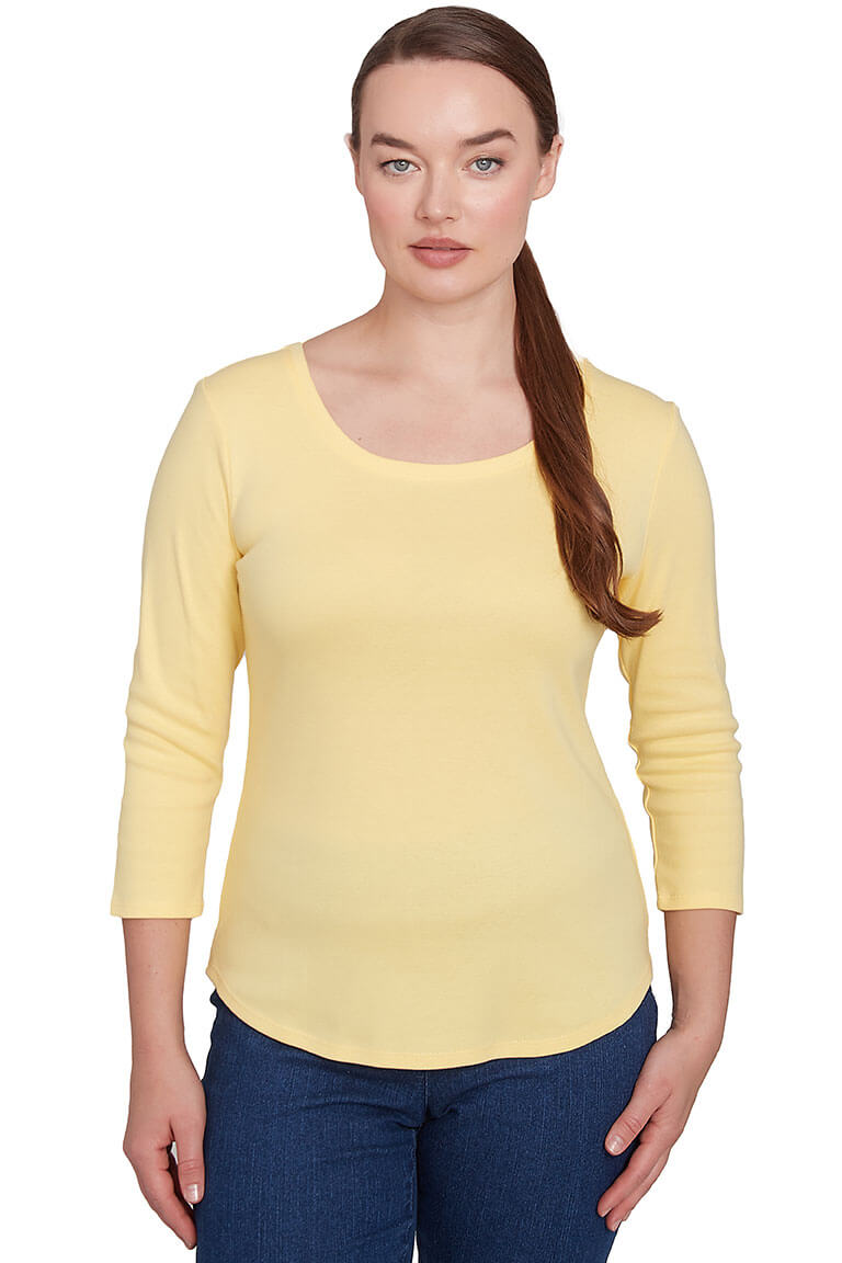 Solid Curved Hem Knit Top