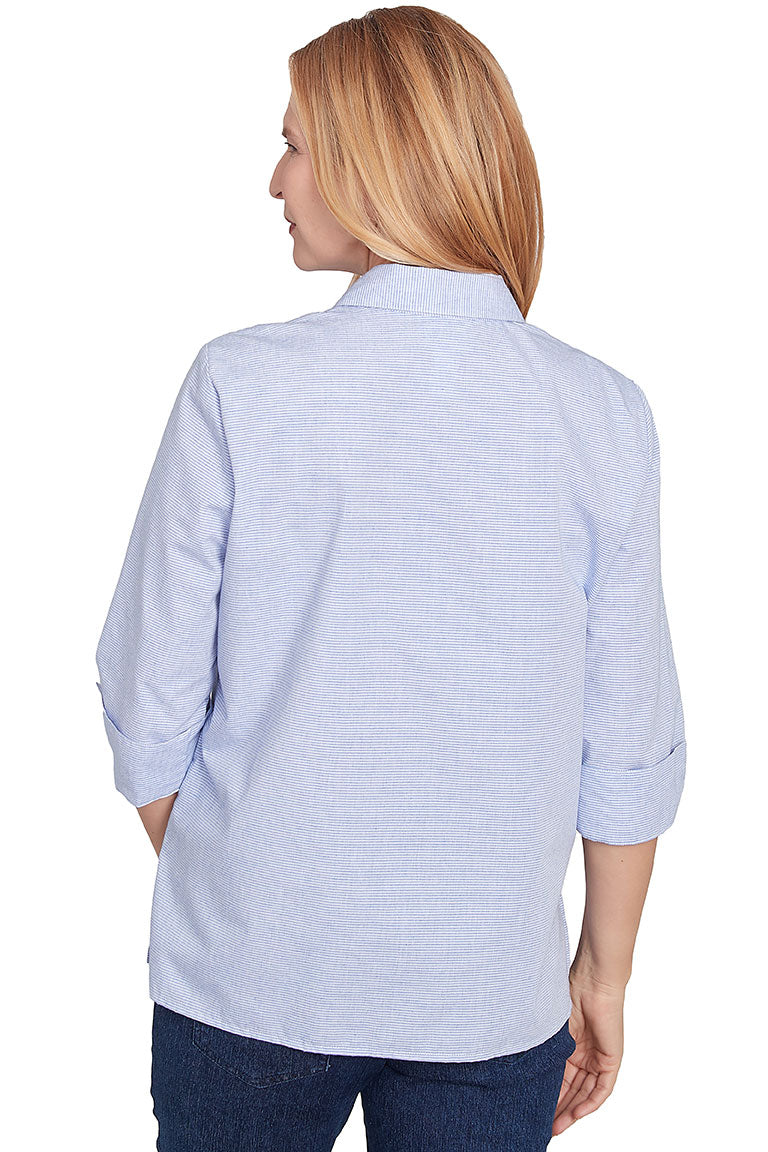 Petite Embroidered Butterflies Striped Shirt