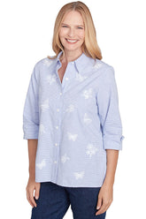 Petite Embroidered Butterflies Striped Shirt