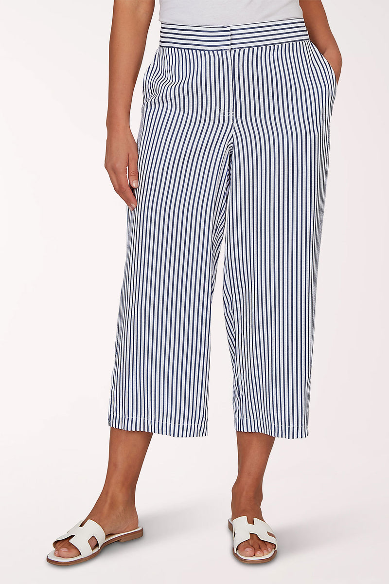 French Riviera Striped Seersucker Crop Pant | Ruby Rd.