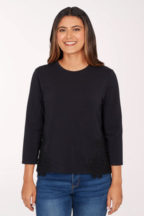 Sunset Blvd Solid Crochet Hem Top