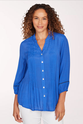 Petite Puffed Sleeve Pleated Shirt