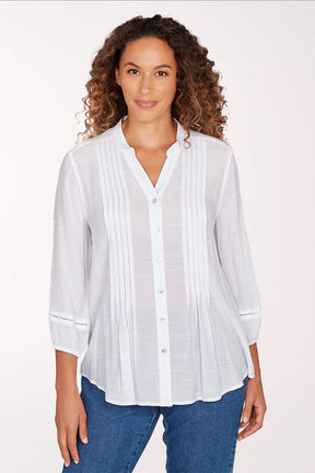 Petite Puffed Sleeve Pleated Shirt
