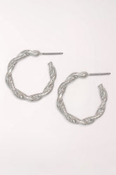Pair of Periwinkle Silver Textured Twist Hoop Earrings: silver-tone open hoops with a rope-twist texture on posts.
