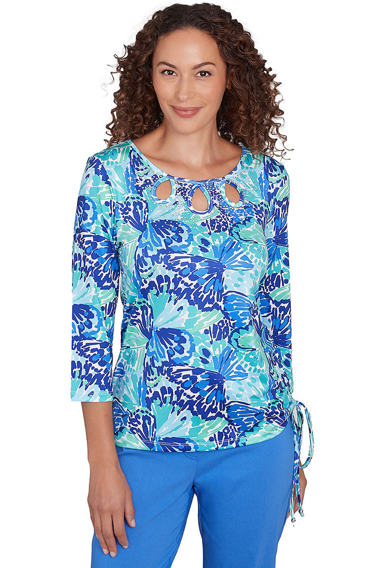 It Had To Be Blue Triple Keyhole Top